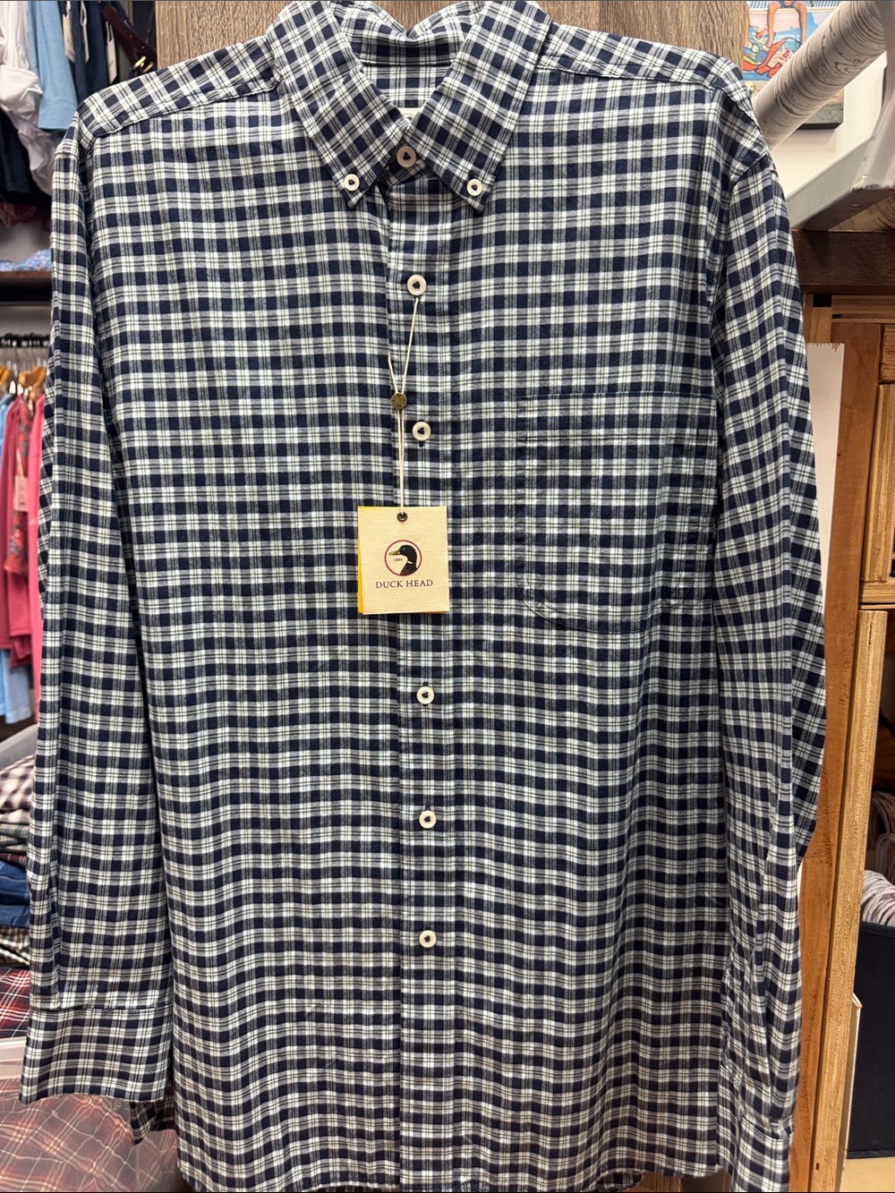 Duck Head Navy and White Plaid Button-Down Shirt